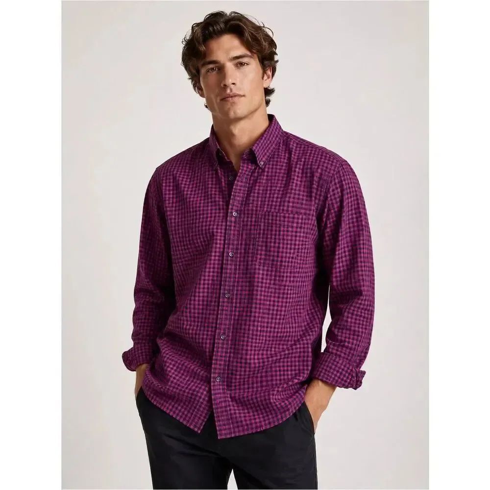 Take 50% OFF- Bespoke Men's Button-Down Plaid Shirt in Magenta, Size-XL